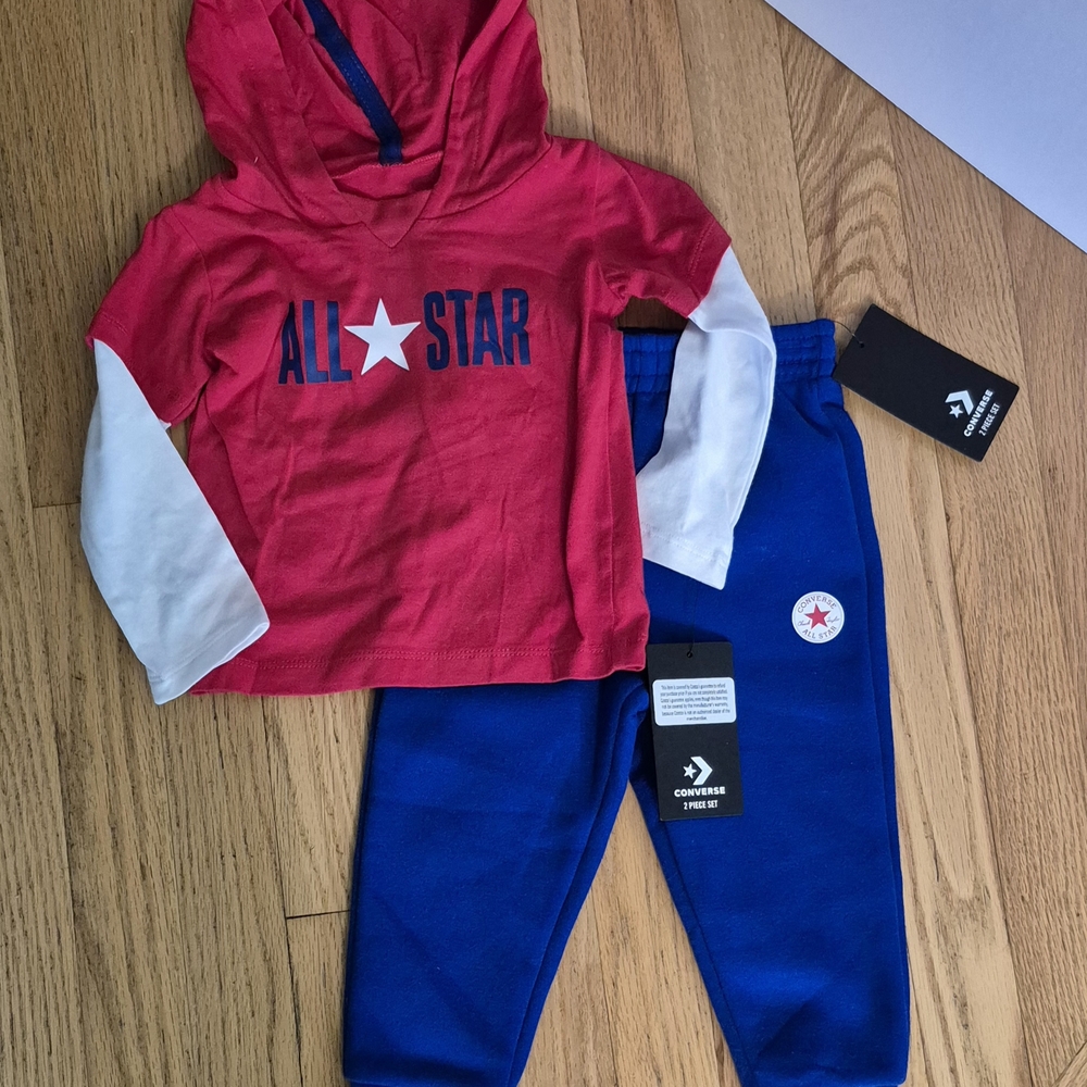 NEW Converse All Star Infant 18 Months Red Lightweight Hoodie & Blue Joggers